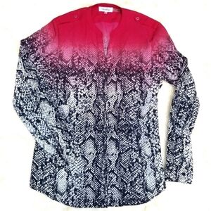 Calvin Klein snake skin ombre blouse black red XS